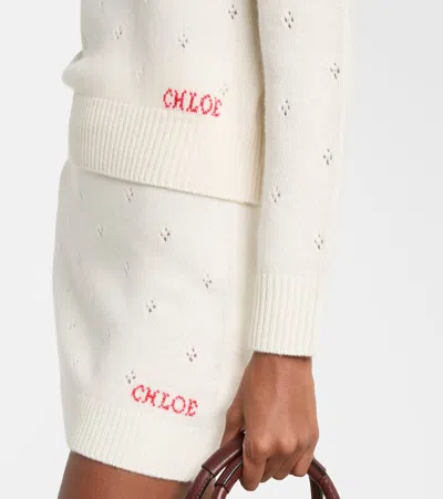 Chloé Wool And Cashmere Fitted Sweater With An Openwork Motif Clothing In White