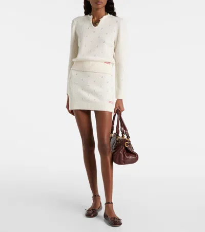 Chloé Cashmere Wool Mini Skirt With Ribbed Waistband In Neutral
