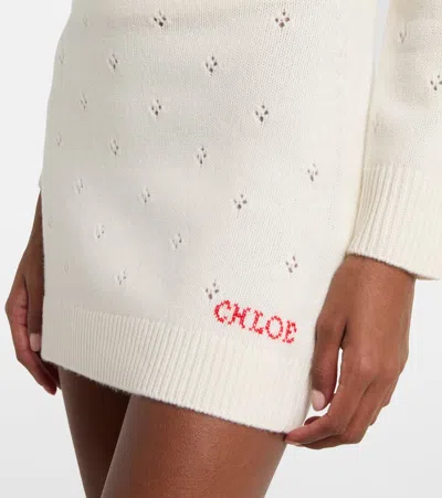 Chloé Cashmere Wool Mini Skirt With Ribbed Waistband In Neutral