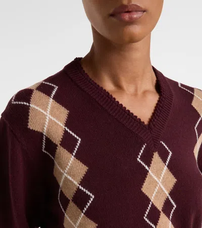 Chloé Chloe Argyle-intarsia Wool And Cashmere-blend Jumper In Burgundy