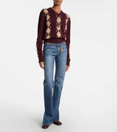 Chloé Chloe Argyle-intarsia Wool And Cashmere-blend Jumper In Burgundy