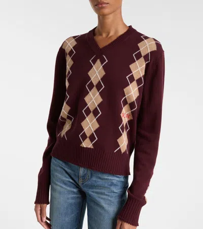 Chloé Chloe Argyle-intarsia Wool And Cashmere-blend Jumper In Burgundy