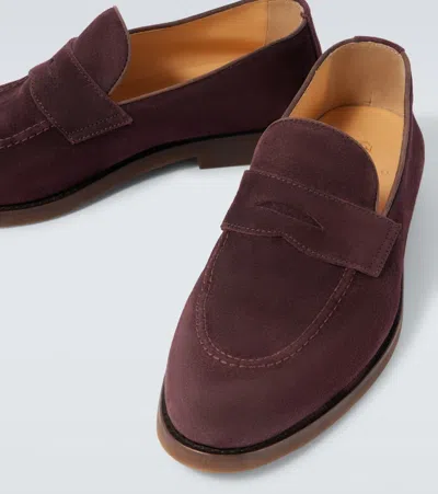 Brunello Cucinelli Suede Penny Loafers In Burgundy