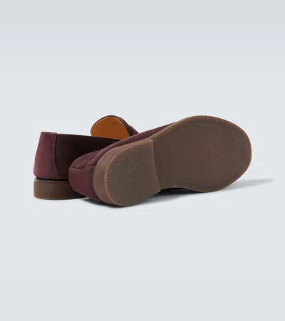 Brunello Cucinelli Suede Penny Loafers In Burgundy