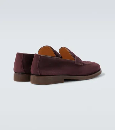 Brunello Cucinelli Suede Penny Loafers In Burgundy