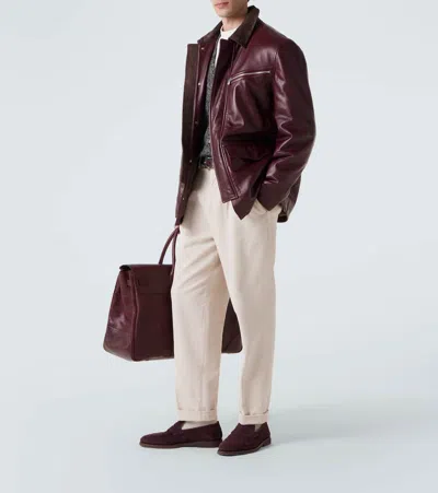 Brunello Cucinelli Suede Penny Loafers In Burgundy