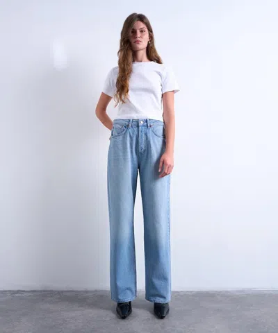 Topshop Column Mid Rise Jeans In Blue