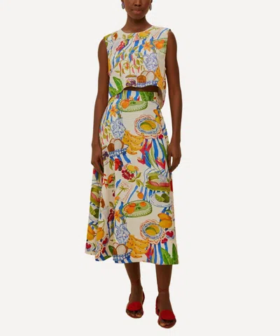 Farm Rio Womens Fresh Table Off-white Fresh Table Crop Linen-blend Top In Multi