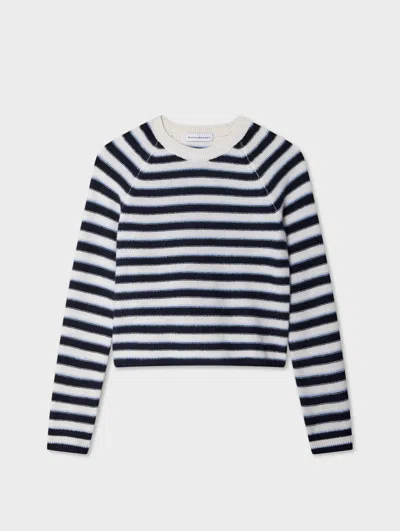 White & Warren Cashmere Striped Sweatshirt In Soft White Combo In Soft White Combo In Blue