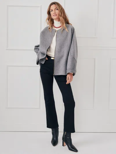 J.mclaughlin Women's Bora Cape In Herringbone Gray | Cotton/wool/polyamide