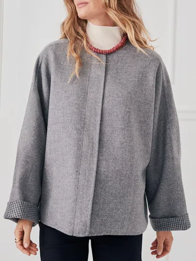 J.mclaughlin Women's Bora Cape In Herringbone Gray | Cotton/wool/polyamide