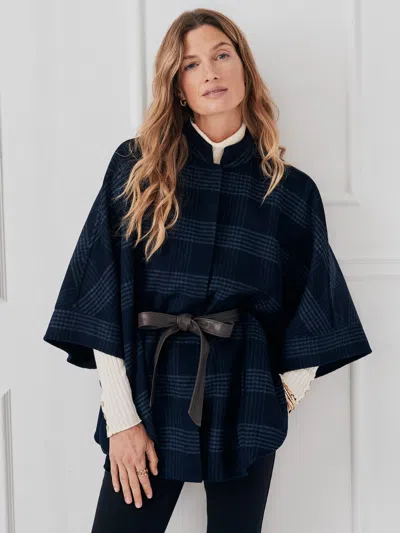 J.mclaughlin Women's Terin Cape In Plaid Dark Navy | Vegan Leather/wool/polyamide In Blue