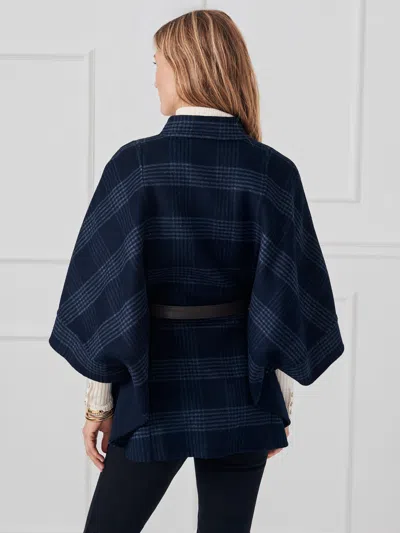 J.mclaughlin Women's Terin Cape In Plaid Dark Navy | Vegan Leather/wool/polyamide In Blue