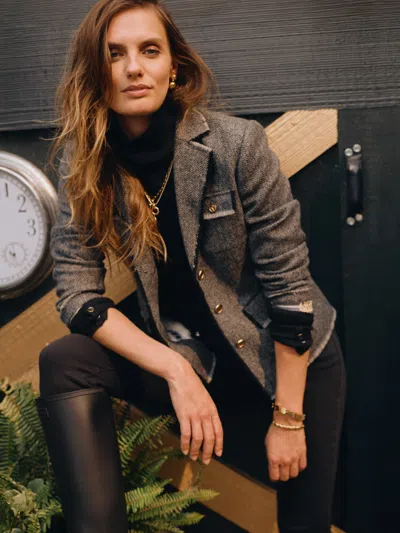 J.mclaughlin Women's Anwen Jacket In Herringbone Charcoal In Gray