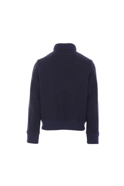 Eleventy Bomber Jacket With Ribbed Collar And Button-up Front In Blue