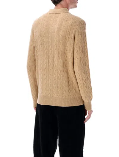 Polo Ralph Lauren Cable-knit Wool And Cashmere-blend Polo Jumper In Brown