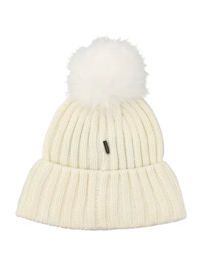 Goldbergh Pompom Ribbed Beanie In White