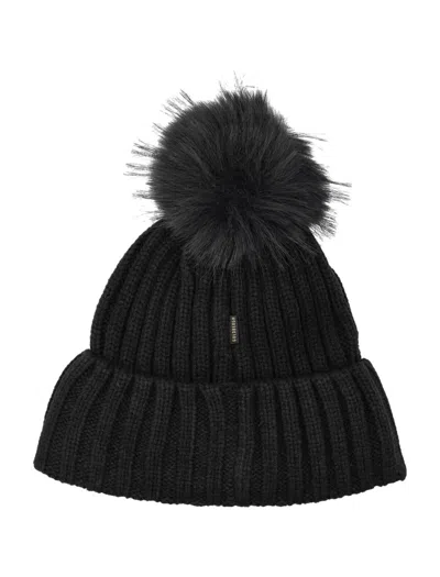 Goldbergh Pompom Ribbed Beanie In Black