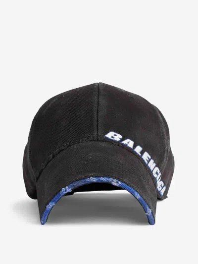 Balenciaga Tilted Typo Cap In Cotton Drill Accessories In Black