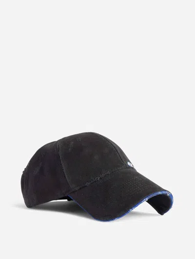 Balenciaga Tilted Typo Cap In Cotton Drill Accessories In Black