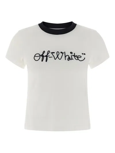 Off-white Short Sleeve Logo T-shirt With Contrast Collar In White