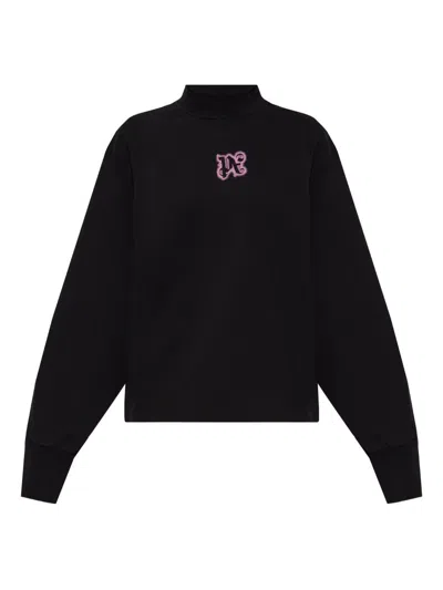 Palm Angels Long Sleeve Mock Neck Knitwear Top In Black