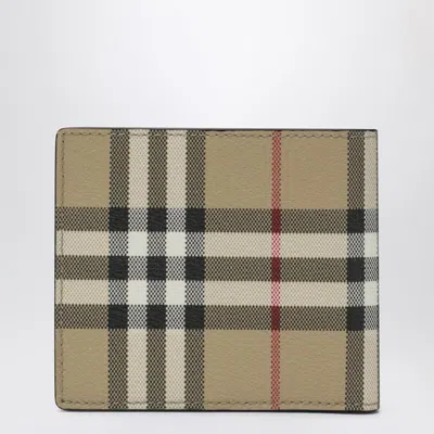 Burberry Beige Check Pattern Bi-fold Wallet Men In Sand