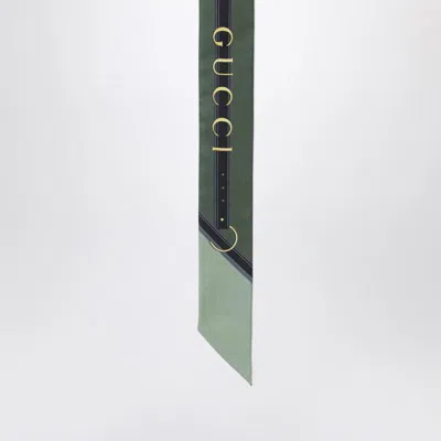 Gucci Green Silk Twill Ribbon With Logo Print Women In Green