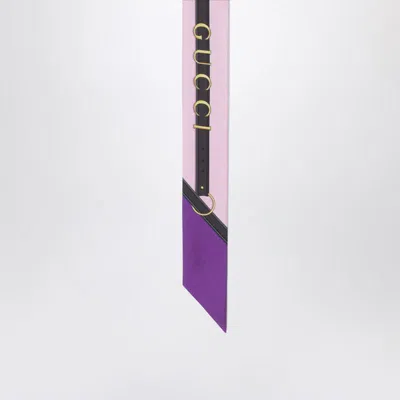 Gucci Long Silk Twill Scarf With Belt Print In Purple