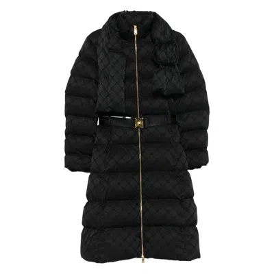 Elisabetta Franchi Quilted Coat With Belt And High Collar In Black