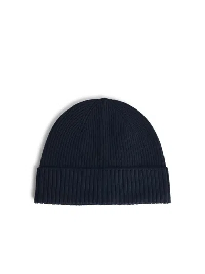 Seven Gauge Black Wool Beanie In Blue