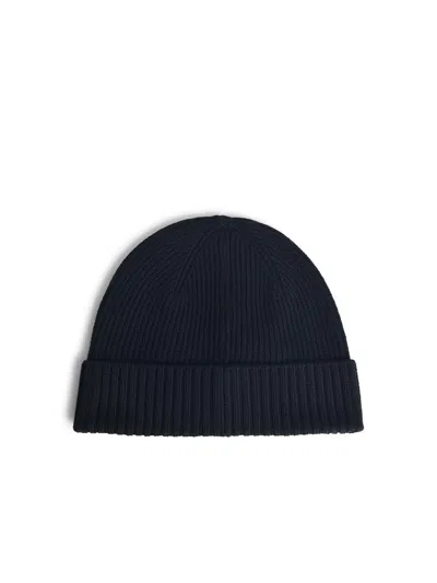 Seven Gauge Black Wool Beanie In Blue