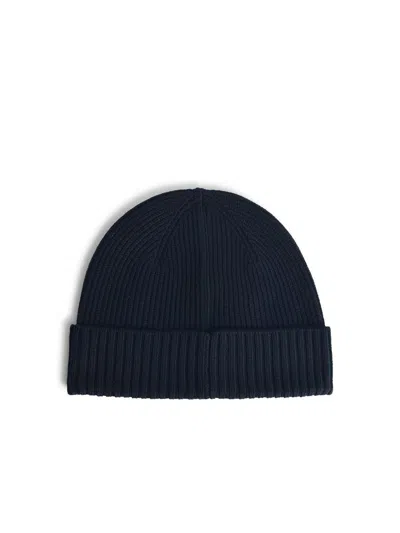 Seven Gauge Black Wool Beanie In Blue