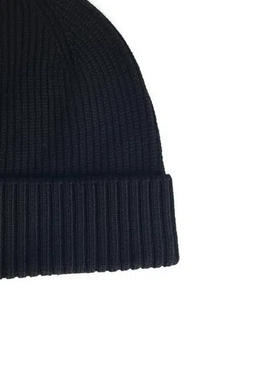 Seven Gauge Black Wool Beanie In Blue