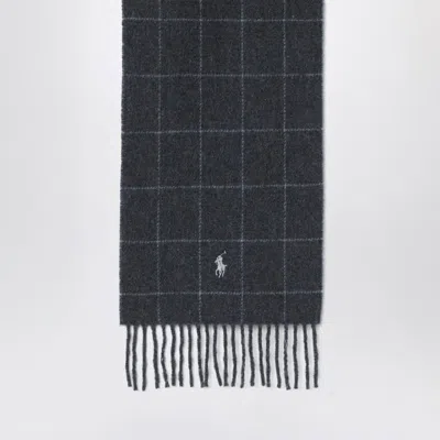 Polo Ralph Lauren Navy Blue Checked Scarf With Logo Embroidery In Blue