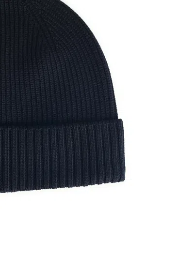 Seven Gauge Black Wool Beanie In Blue