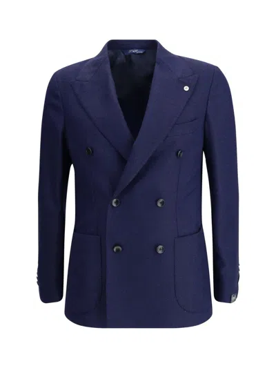 Gi Capri Double-breasted Jacket In Virgin Wool In Blue