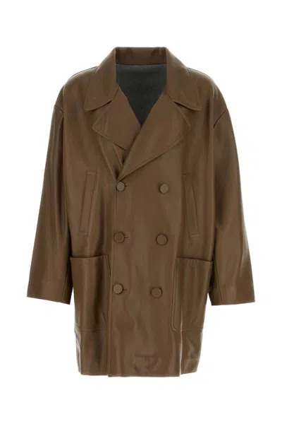 Fendi Double-breasted Leather Coat Coats And Trench Coats Brown In Brown