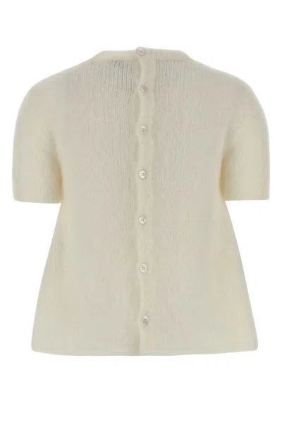 Loewe Stretch Mohair Blend Sweater Short Sleeves Crew Neck In Neutral