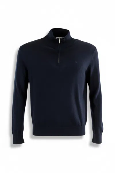 Calvin Klein Wool Crewneck Sweater Featuring Ribbed Cuffs And Hem In Blue