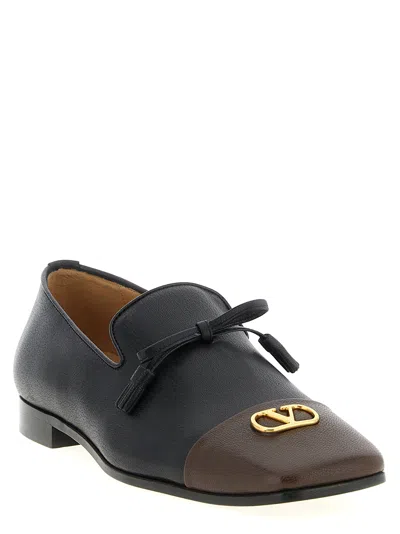 Valentino Babouchoes Vlogo Loafers In Leather In Black