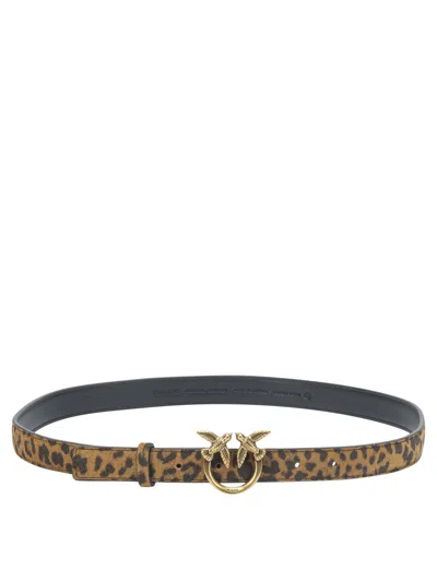 Pinko Leopard Suede Belt In Brown
