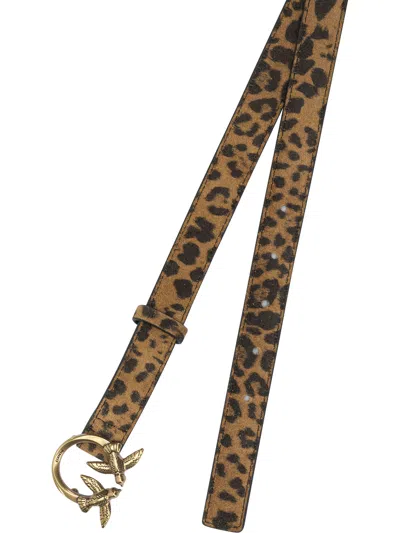 Pinko Leopard Suede Belt In Brown