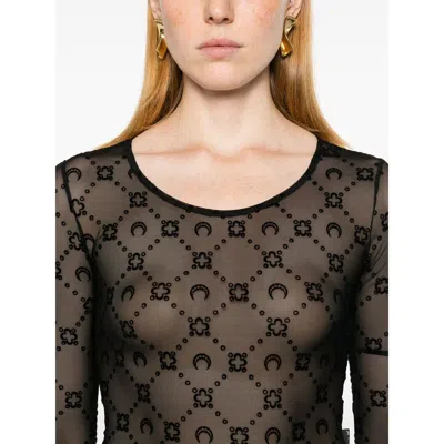 Marine Serre Monogram Mesh Flock Top In Black