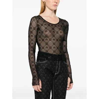 Marine Serre Monogram Mesh Flock Top In Black