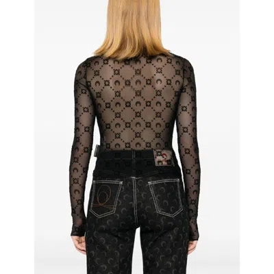 Marine Serre Monogram Mesh Flock Top In Black