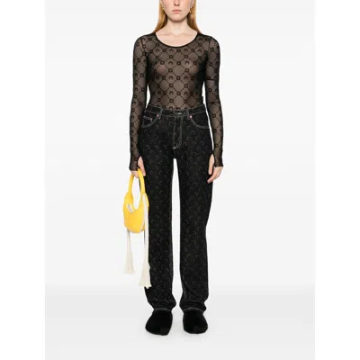 Marine Serre Monogram Mesh Flock Top In Black