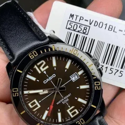Casio Men's  Dress Series Classic Minimalistic Red 45mm 50 Waterproof Black Strap Mens Redbrown Analo