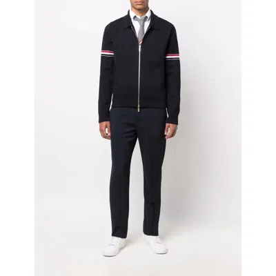 Thom Browne Rwb Stripe Zipped Jacket In Black