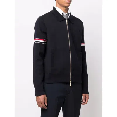 Thom Browne Rwb Stripe Zipped Jacket In Black